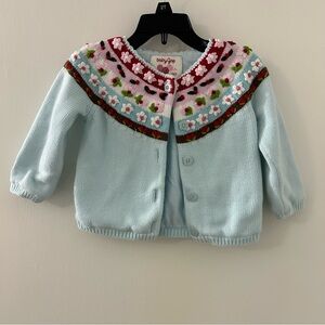 GAP Light Blue Cardigan with Floral Accents 12-18 mths